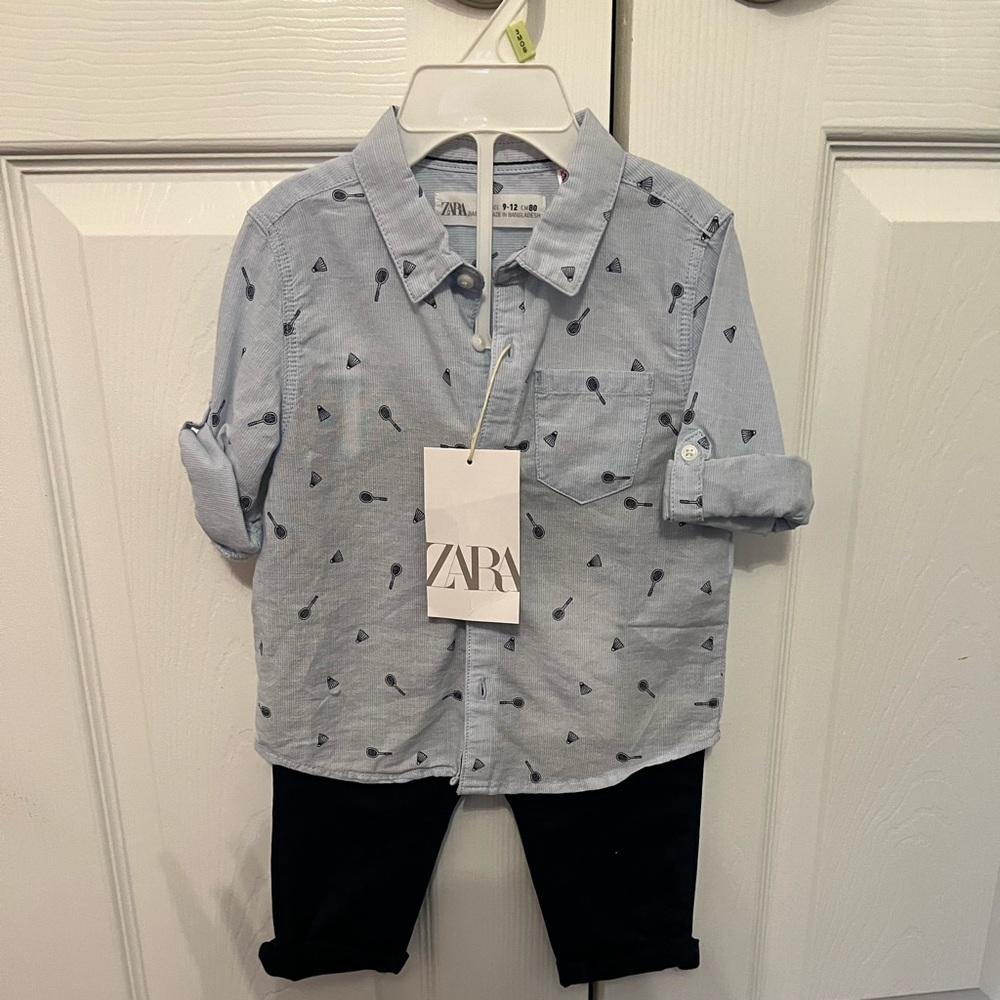Zara shirt and pants set baby boy size 9-12 months